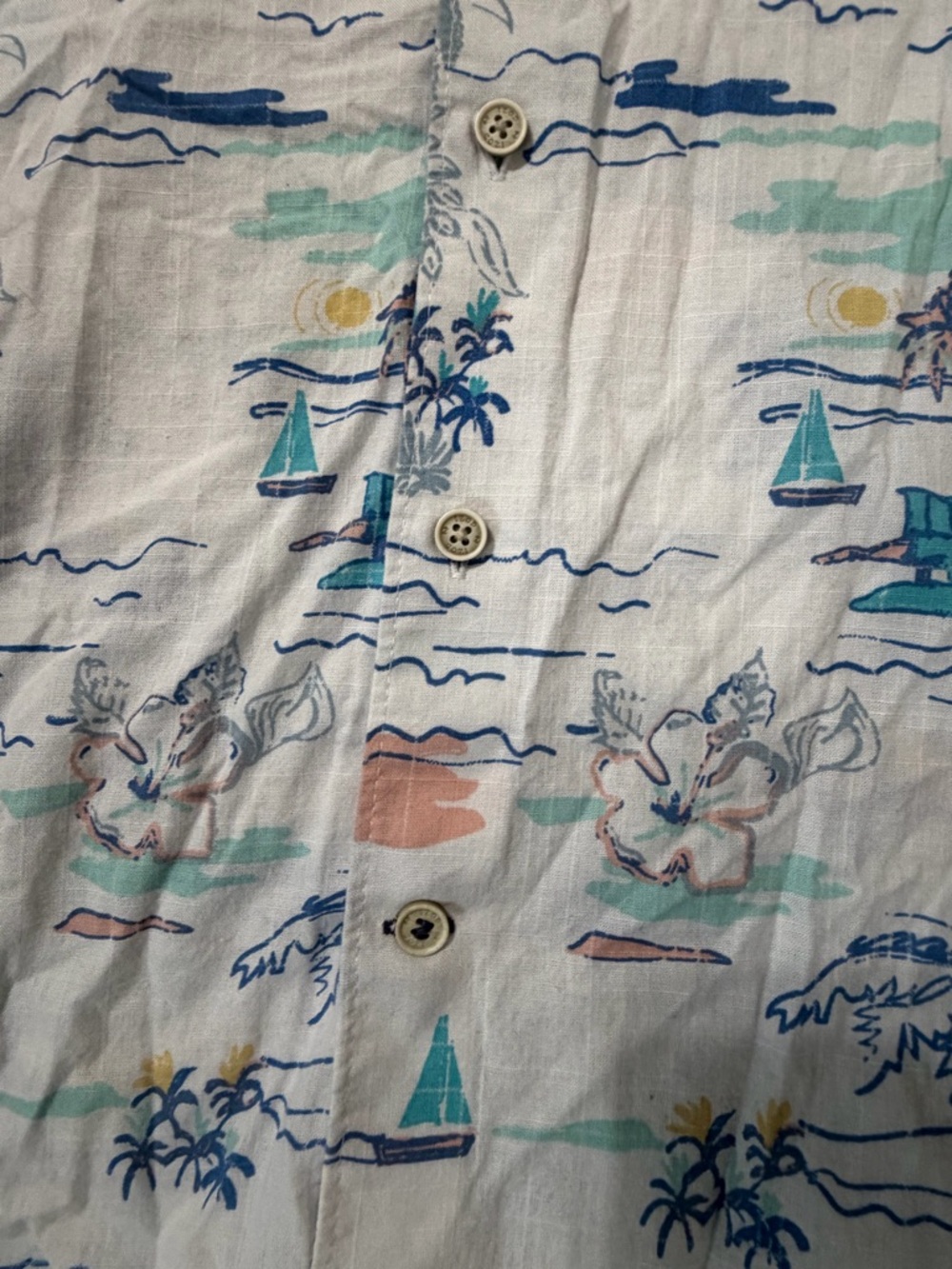 Izod Men's Light Blue Tropical-Print Short-Sleeve Button-Down Shirt Size XL - Picture 5 of 10